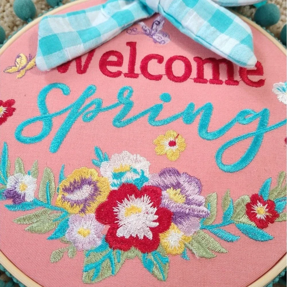 NWT Pioneer Woman ‘Welcome Spring’ Embroidery Hoop Wall Art Home Decor